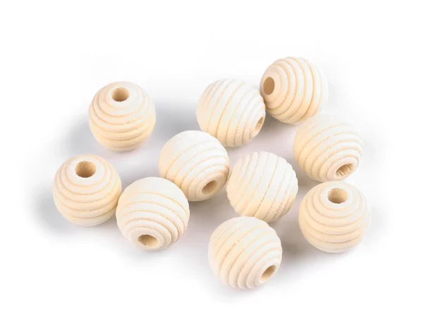 Drevené korálky nelakované frézované 20mm prievlak 5,5mm 10ks